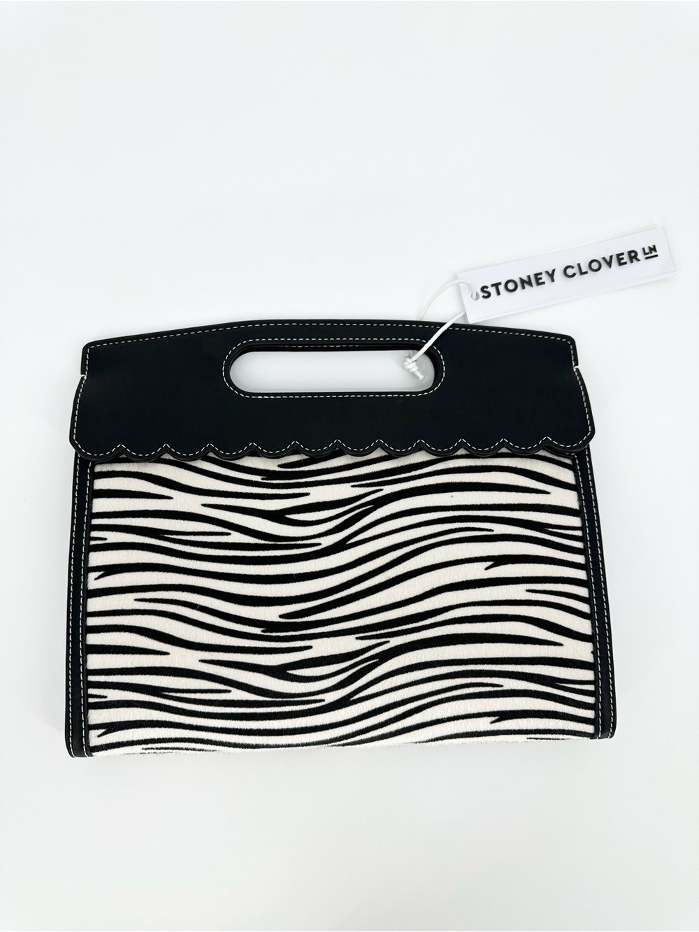 Stoney Clover Lane Zebra Envelope Clutch Pony Hair Scalloped